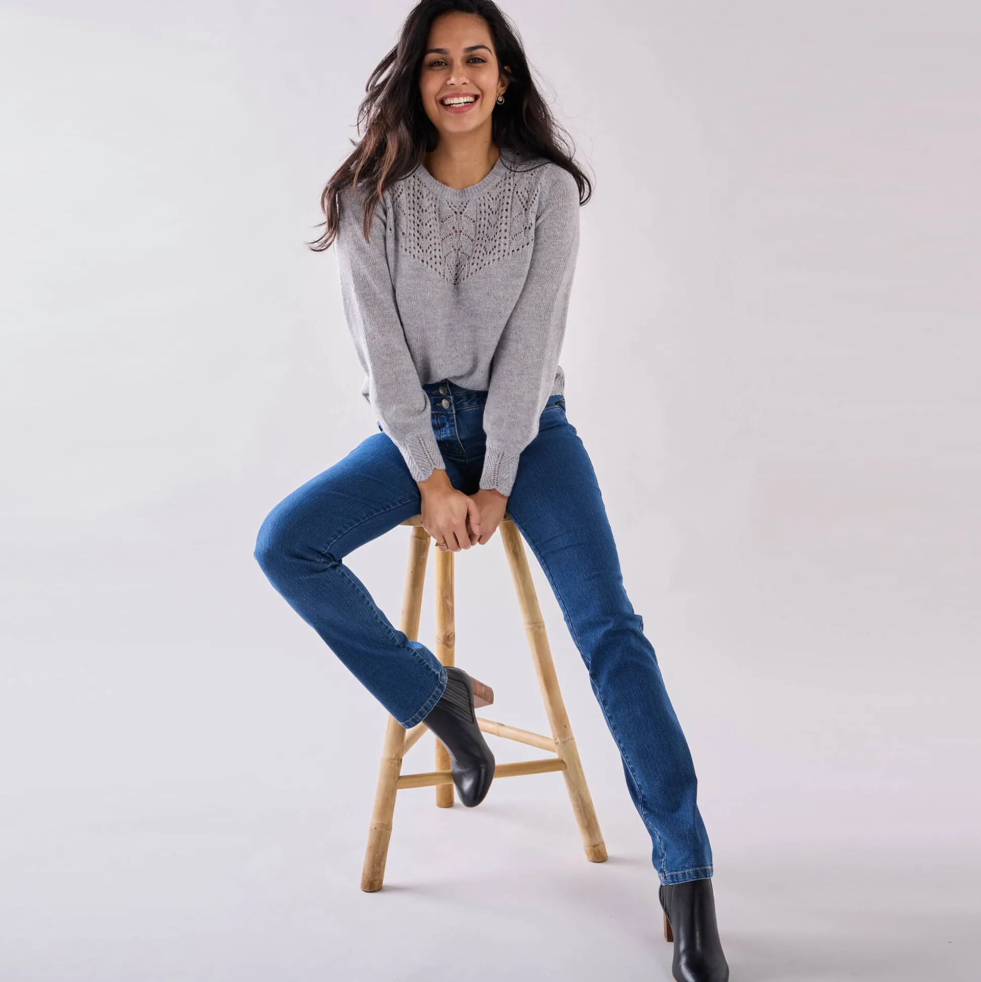 Stretchjeans in recht model met hoge taille