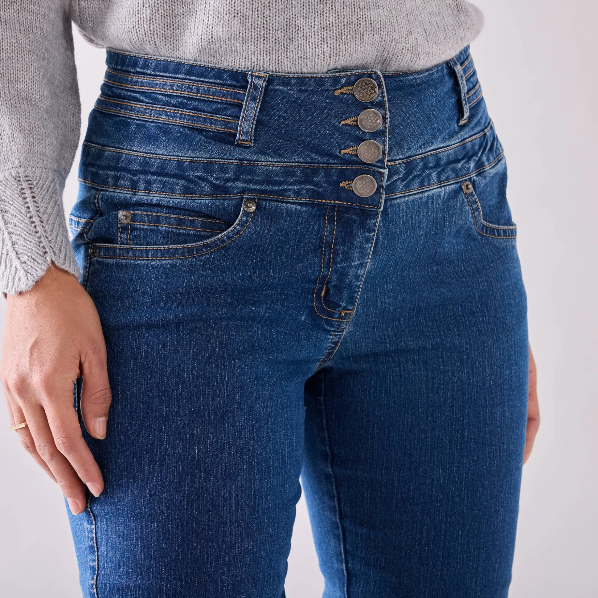 Stretchjeans in recht model met hoge taille