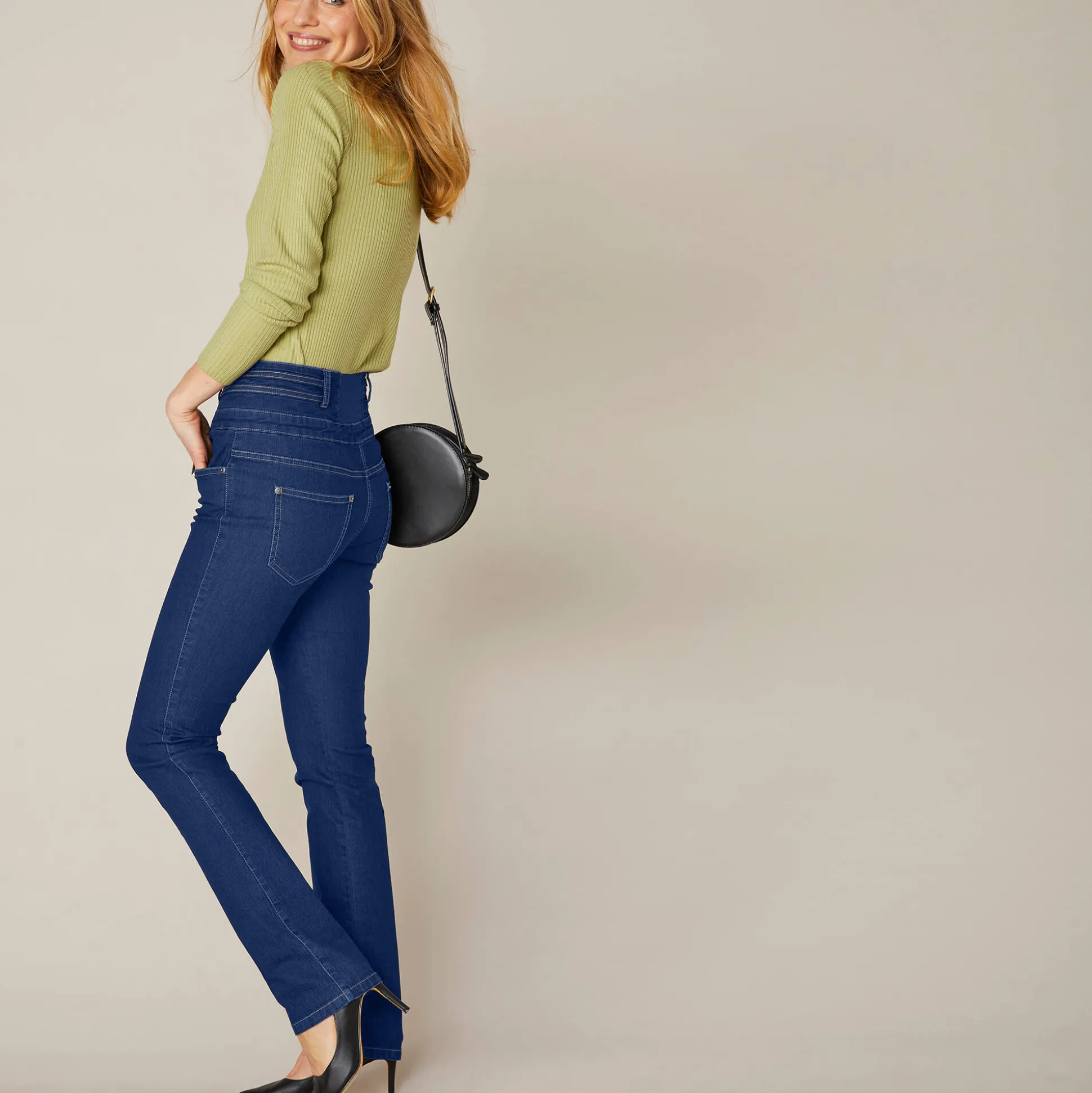 Stretchjeans in recht model met hoge taille