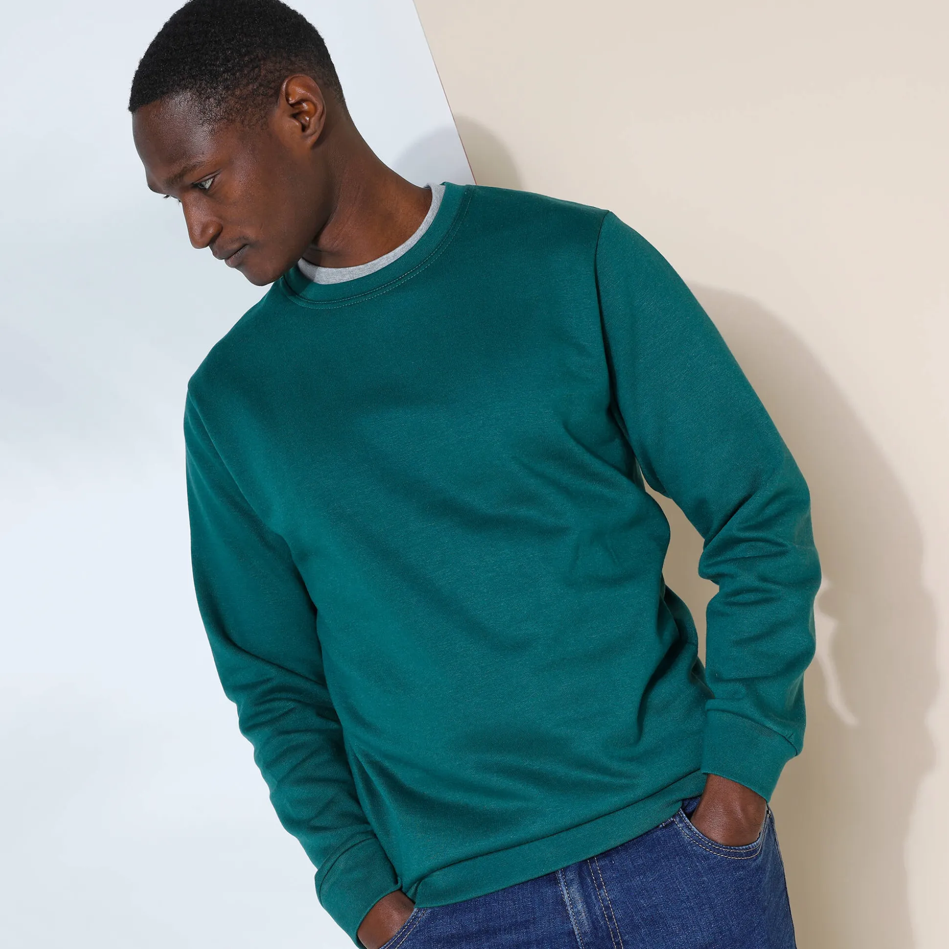 Sweater in molton met ronde hals