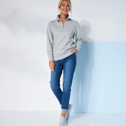 Sweater met opstaande ritskraag in geruwd molton