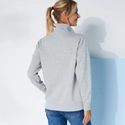 Sweater met opstaande ritskraag in geruwd molton