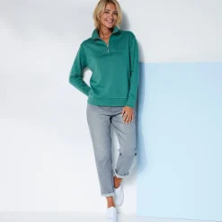 Sweater met opstaande ritskraag in geruwd molton