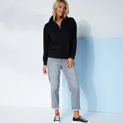Sweater met opstaande ritskraag in geruwd molton