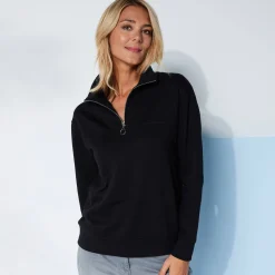 Sweater met opstaande ritskraag in geruwd molton