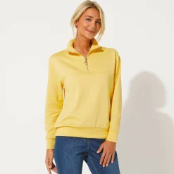 Sweater met opstaande ritskraag in geruwd molton