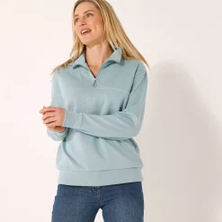 Sweater met opstaande ritskraag in geruwd molton