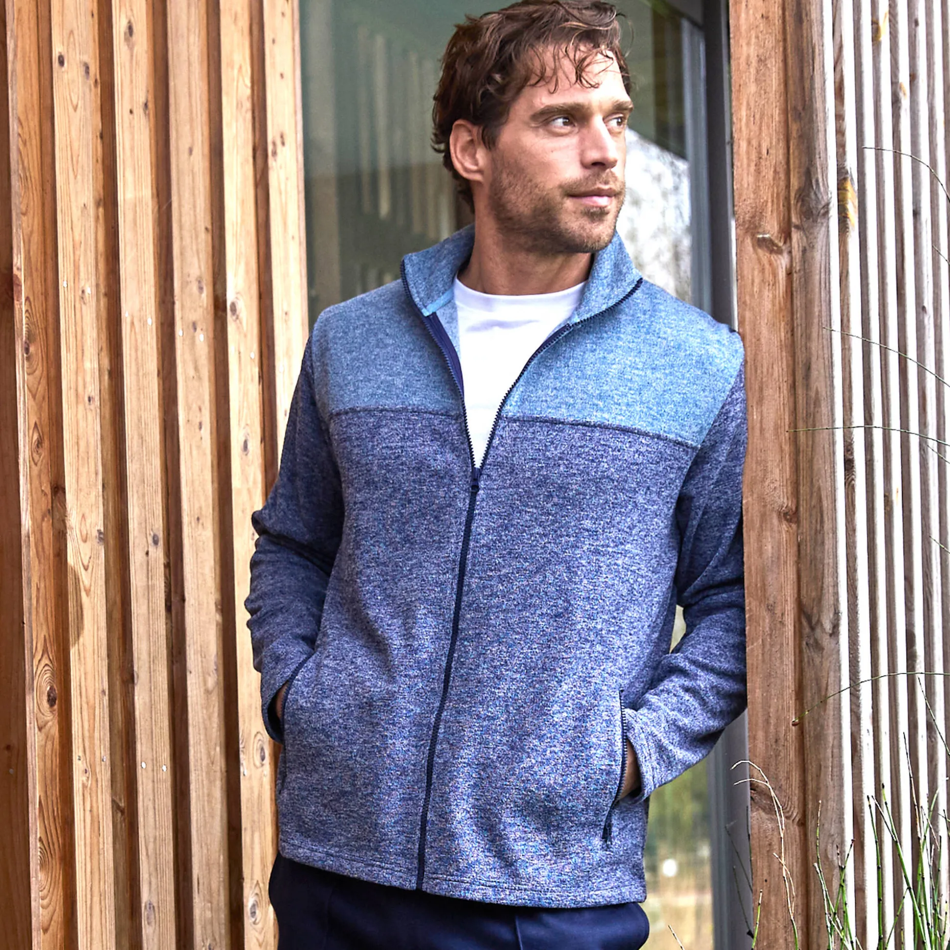 Sweater met opstaande ritskraag, tricot gevoerd met molton