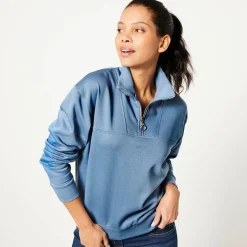 Sweater met opstaande ritskraag in geruwd molton