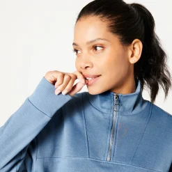 Sweater met opstaande ritskraag in geruwd molton