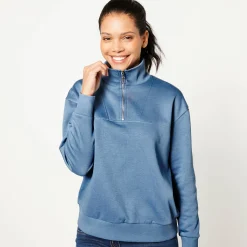 Sweater met opstaande ritskraag in geruwd molton