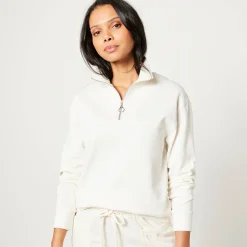 Sweater met opstaande ritskraag in geruwd molton