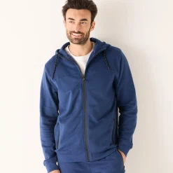 Sweater met rits en kap, in geruwd molton, met contrasterende details