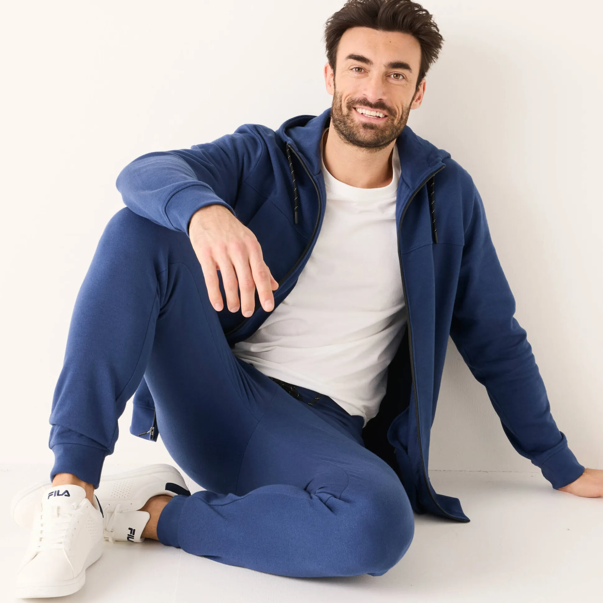 Sweater met rits en kap, in geruwd molton, met contrasterende details