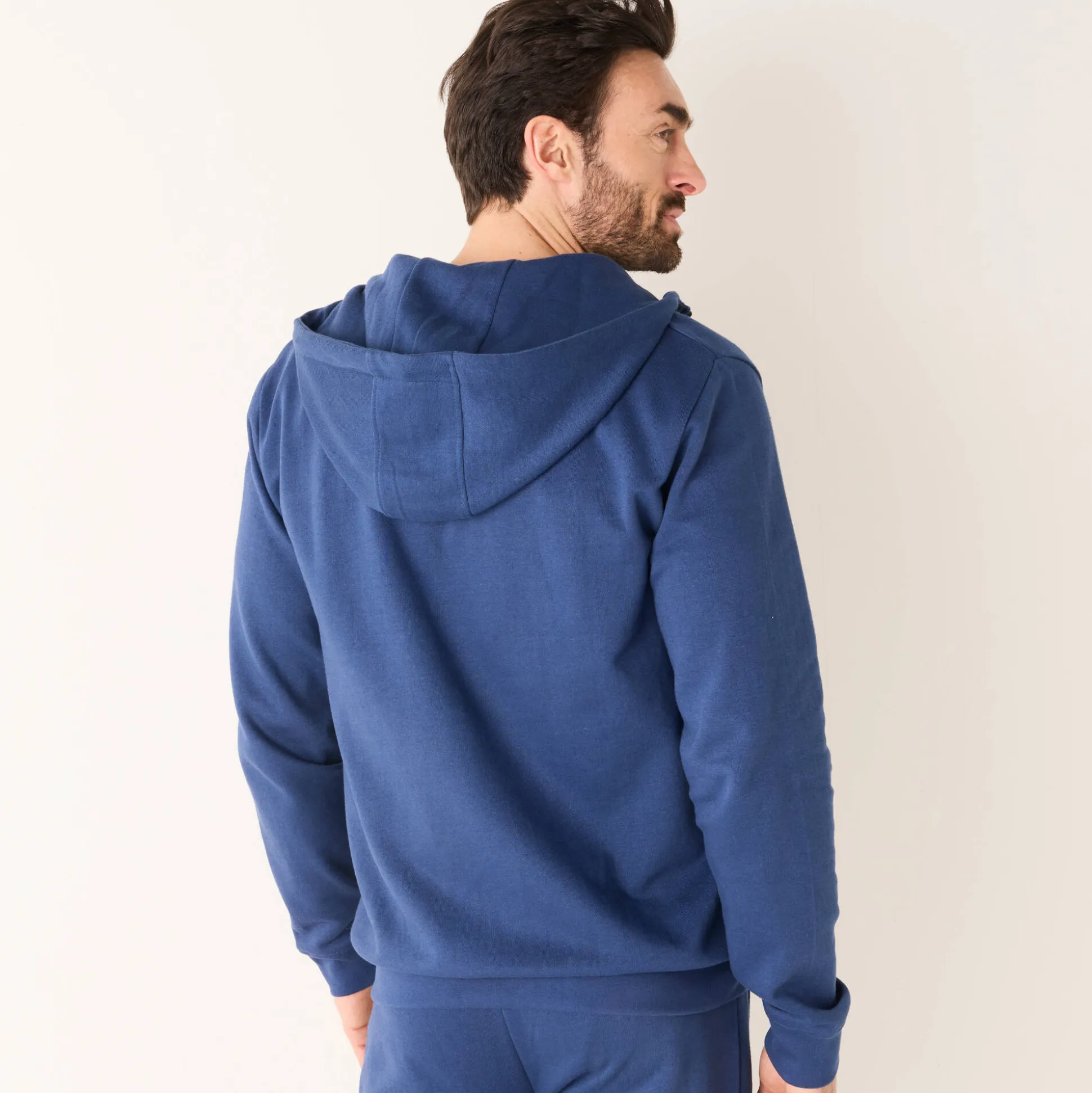 Sweater met rits en kap, in geruwd molton, met contrasterende details