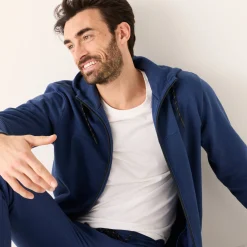 Sweater met rits en kap, in geruwd molton, met contrasterende details