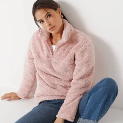 Sweater met rits, pluchetricot