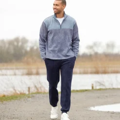 Sweater met truckerskraag en rits, in tricot met moltonvoering