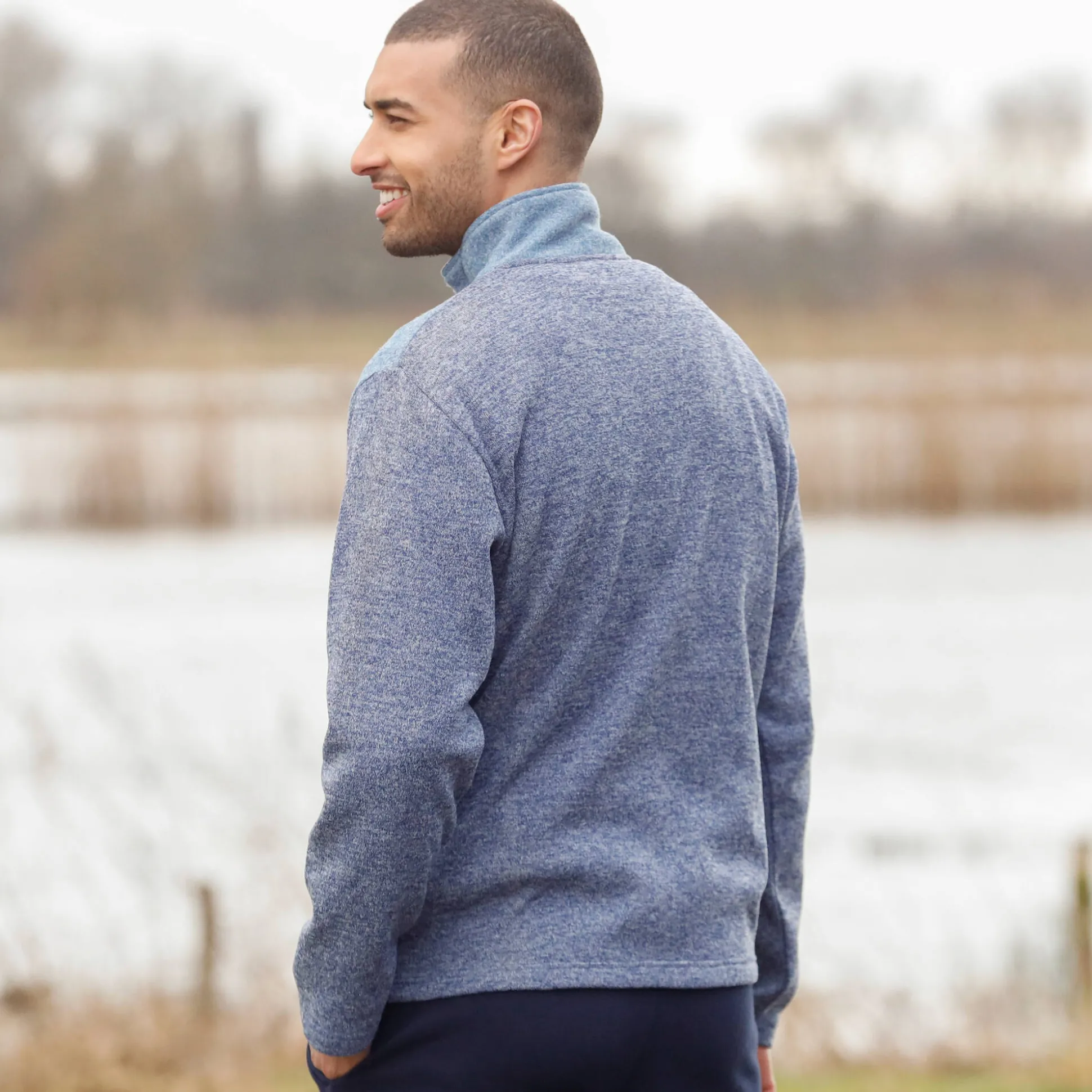 Sweater met truckerskraag en rits, in tricot met moltonvoering