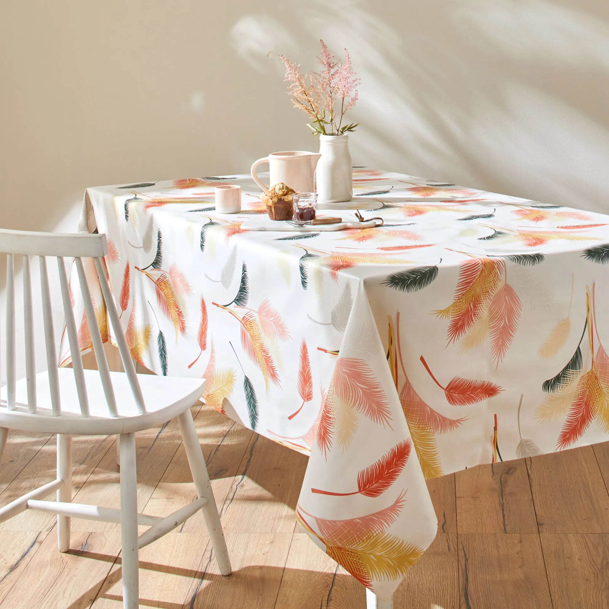 Tafellaken in toile cirée met pampasbloemenprint