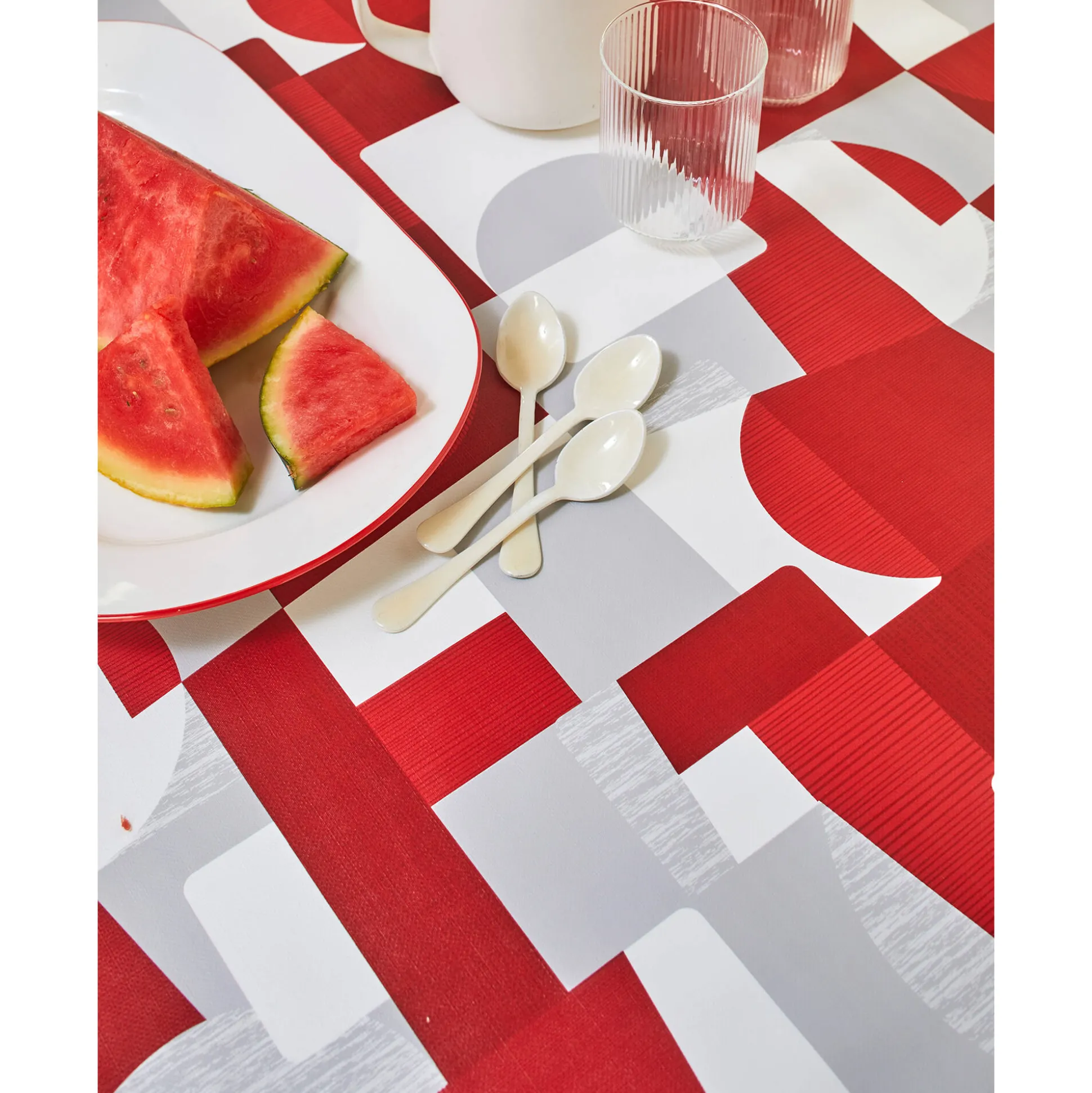 Tafellaken in toile cirée met duo patchwork print