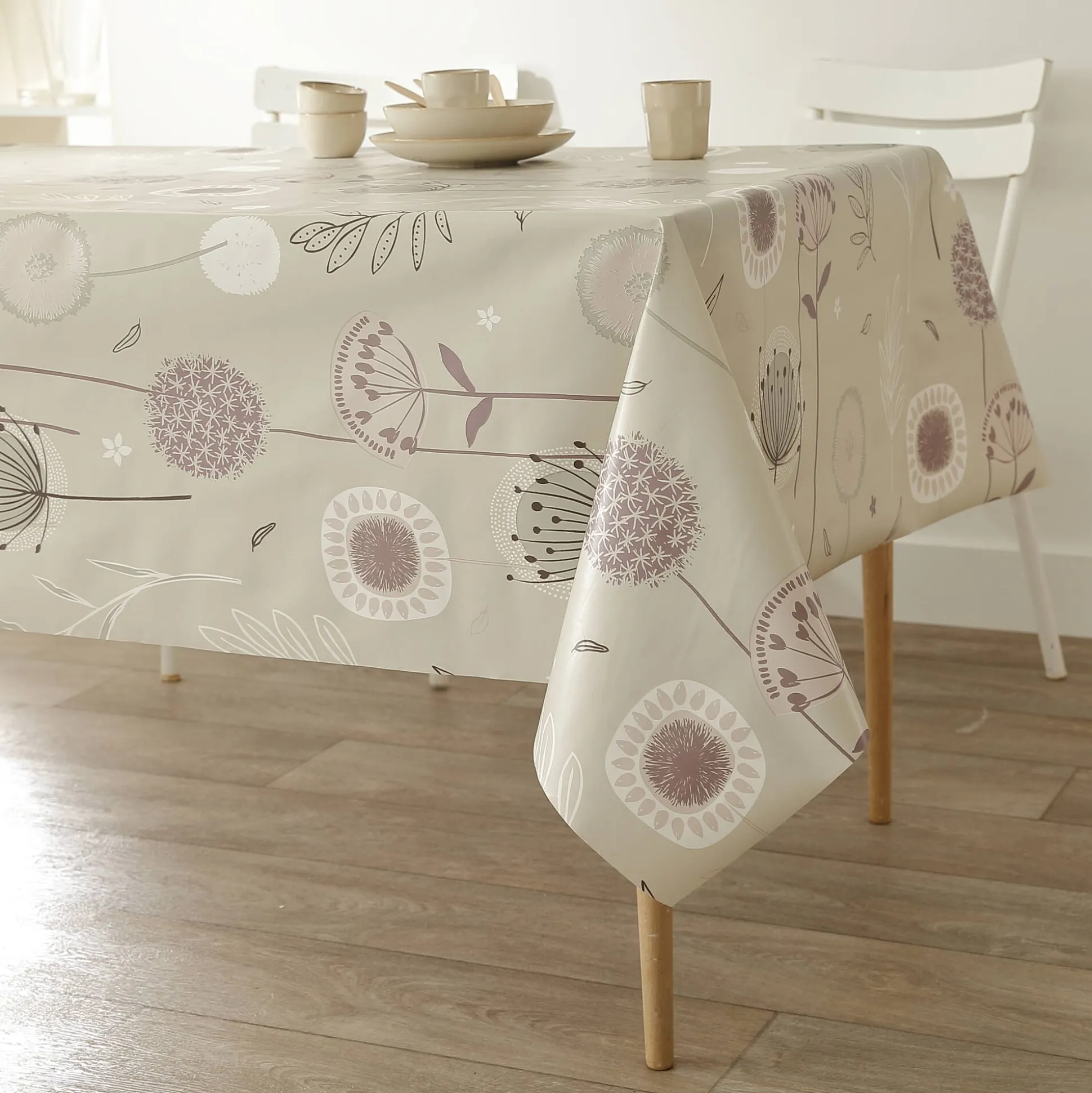 Tafellaken in toile cirée met paardenbloemmotief