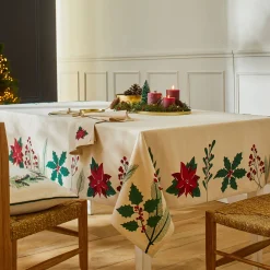 Tafellaken met hulst- en poinsettiaprint