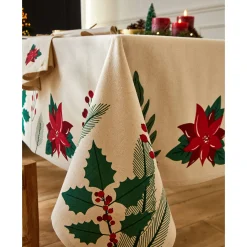 Tafellaken met hulst- en poinsettiaprint