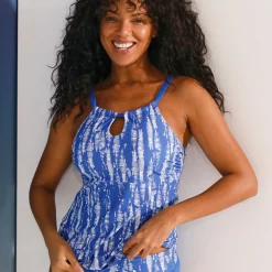 Tankini voor postoperatief gebruik Gamao, bedrukt in blauw en ecru