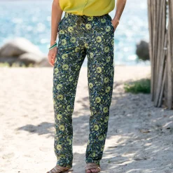 Tapered broek in katoen-linnen, etnische print