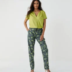Tapered broek in katoen-linnen, etnische print