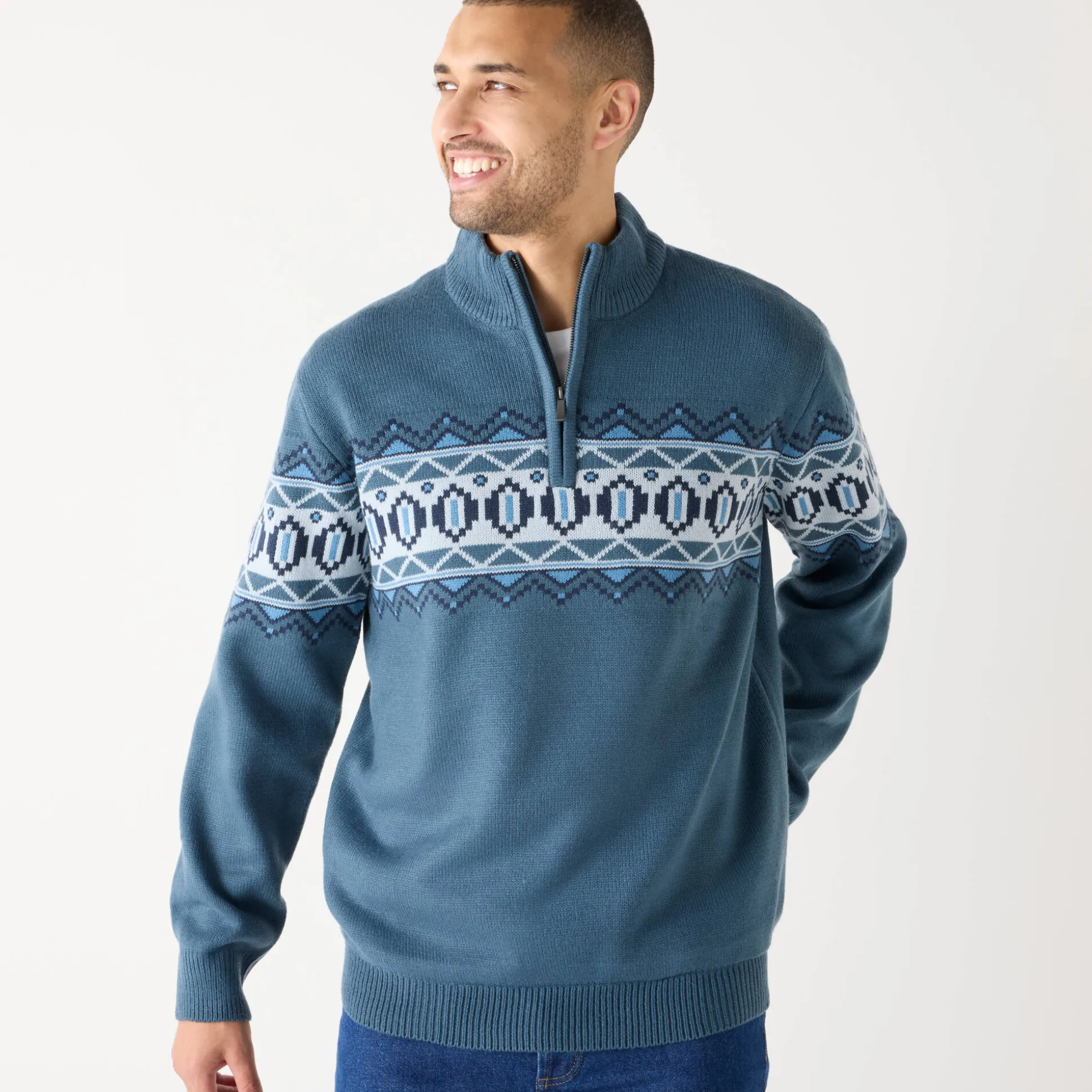 Trucker trui van jersey met jacquardmotief en fleecevoering