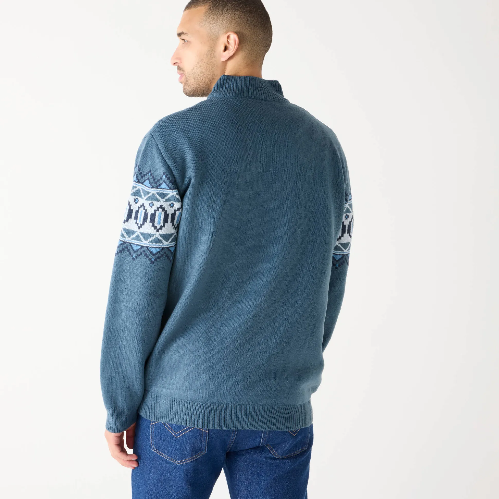 Trucker trui van jersey met jacquardmotief en fleecevoering
