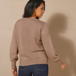 Trui in fantasietricot en knoopdetail aan de polsen, zachte touch