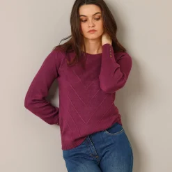 Trui in fantasietricot en knoopdetail aan de polsen, zachte touch