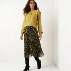 Trui in fantasietricot met Tunesische hals
