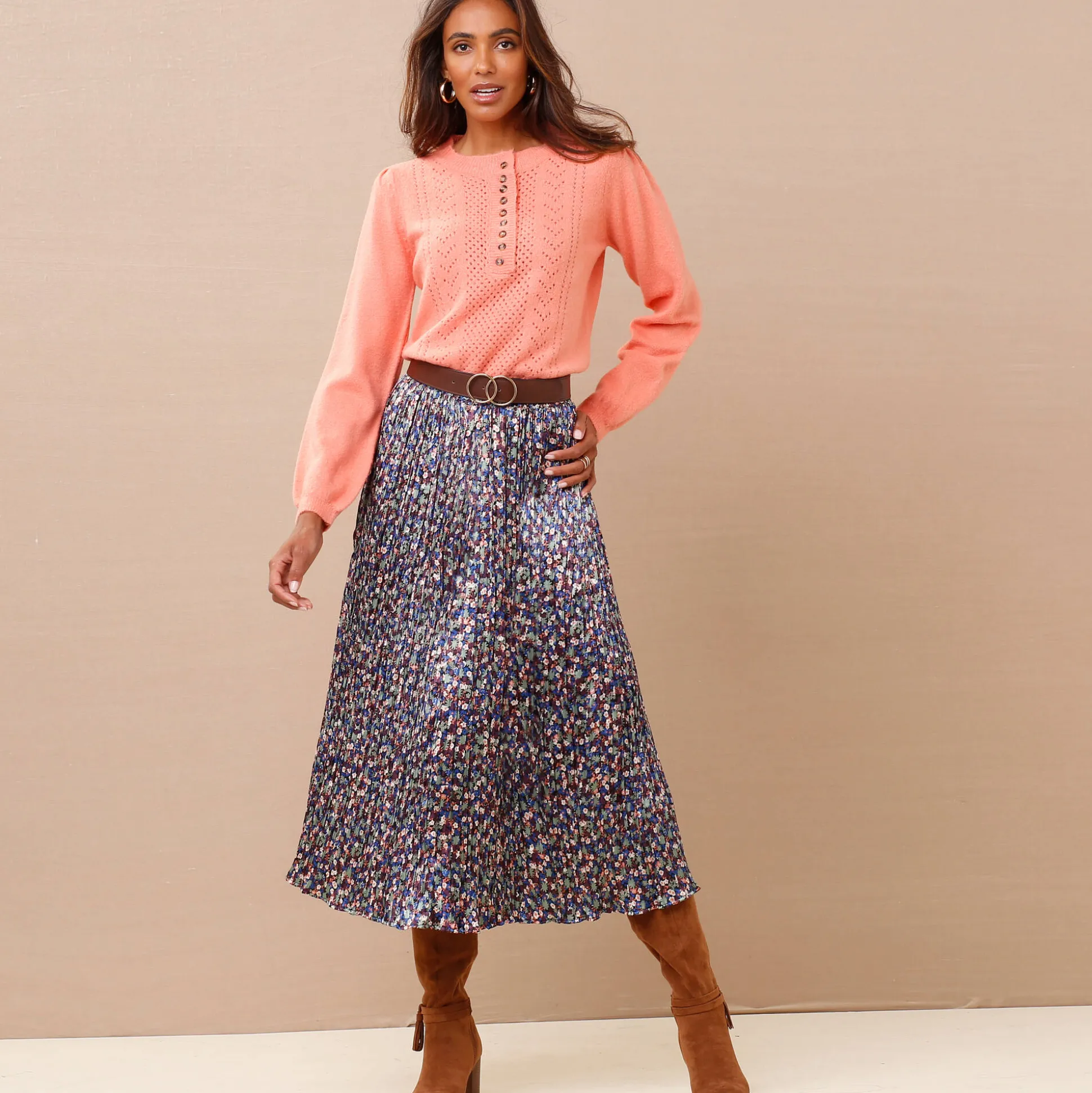Trui in fantasietricot met Tunesische hals