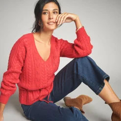Trui in fantasietricot met V-hals