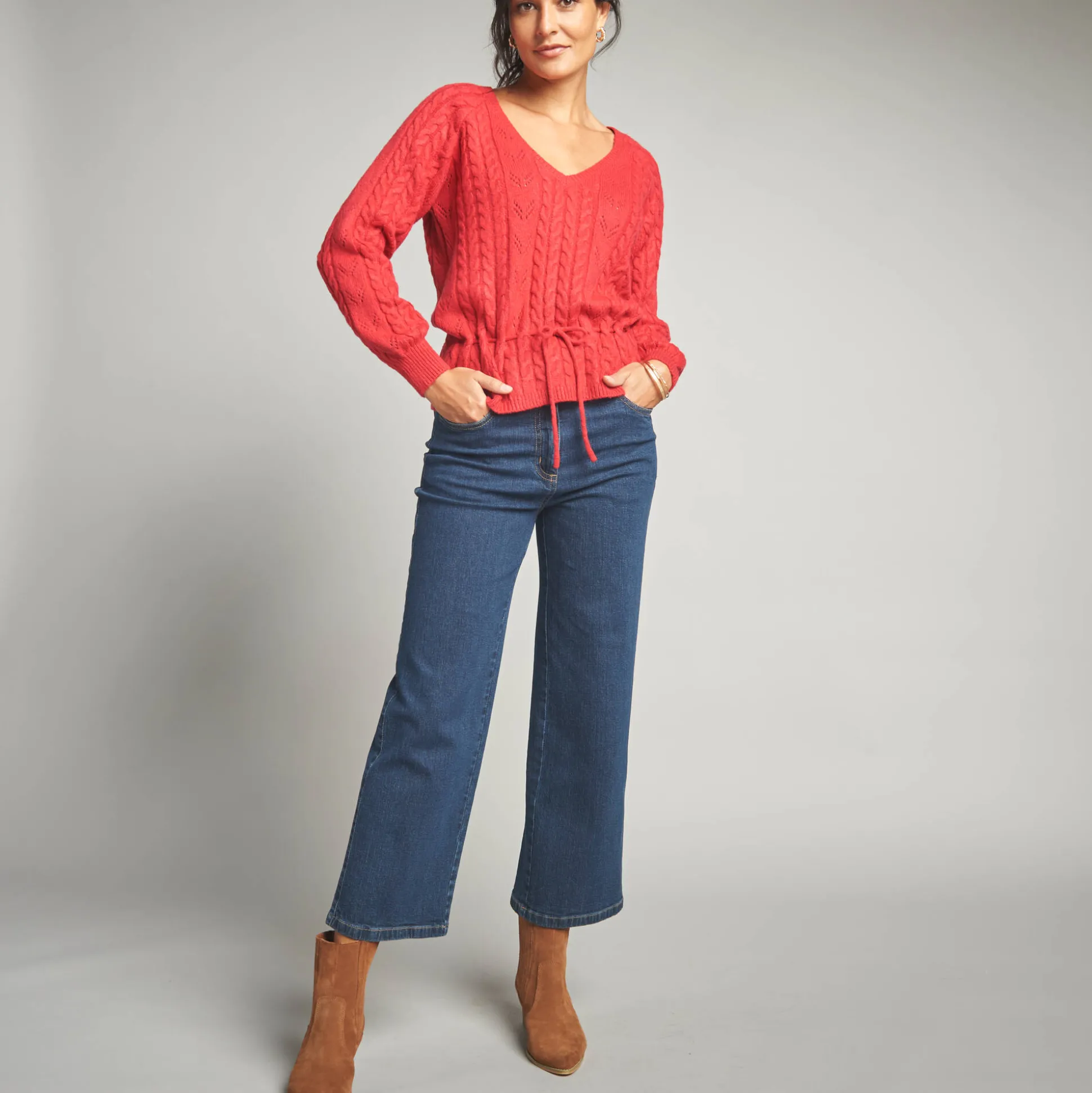 Trui in fantasietricot met V-hals