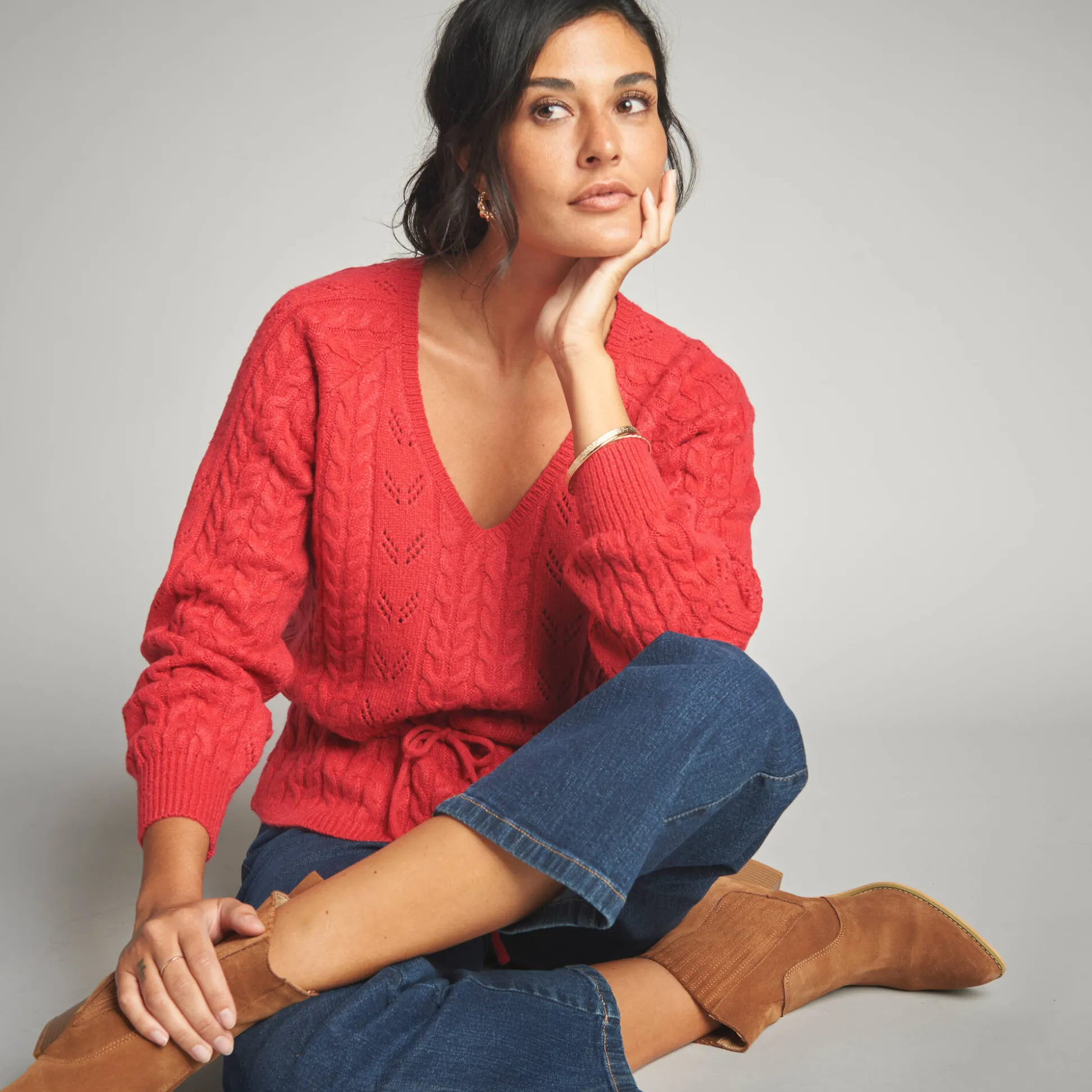 Trui in fantasietricot met V-hals