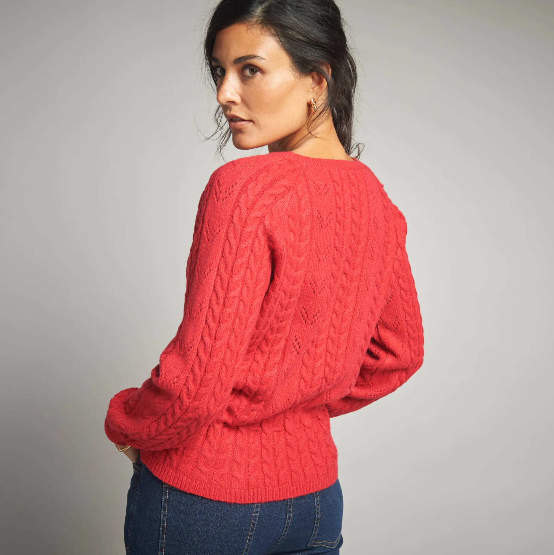 Trui in fantasietricot met V-hals