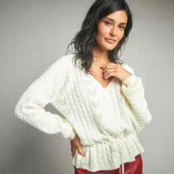 Trui in fantasietricot met V-hals