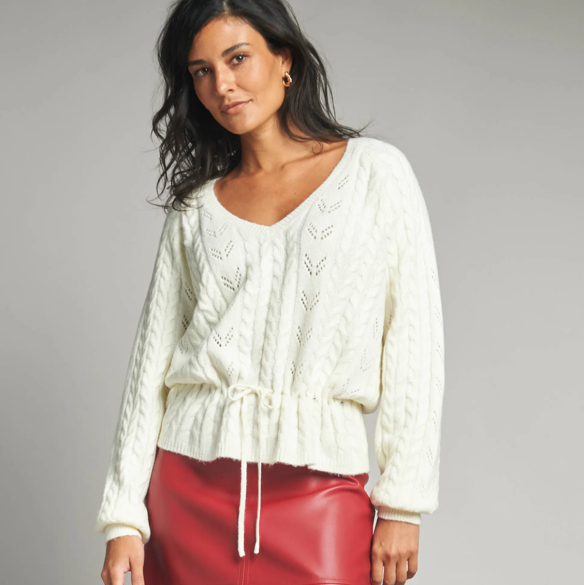 Trui in fantasietricot met V-hals