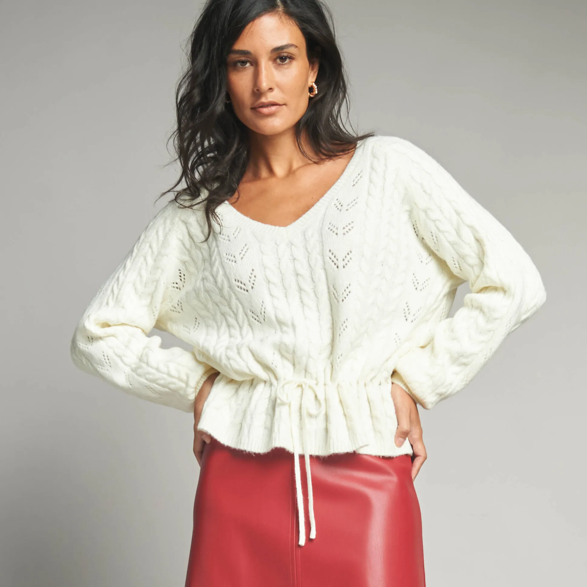 Trui in fantasietricot met V-hals