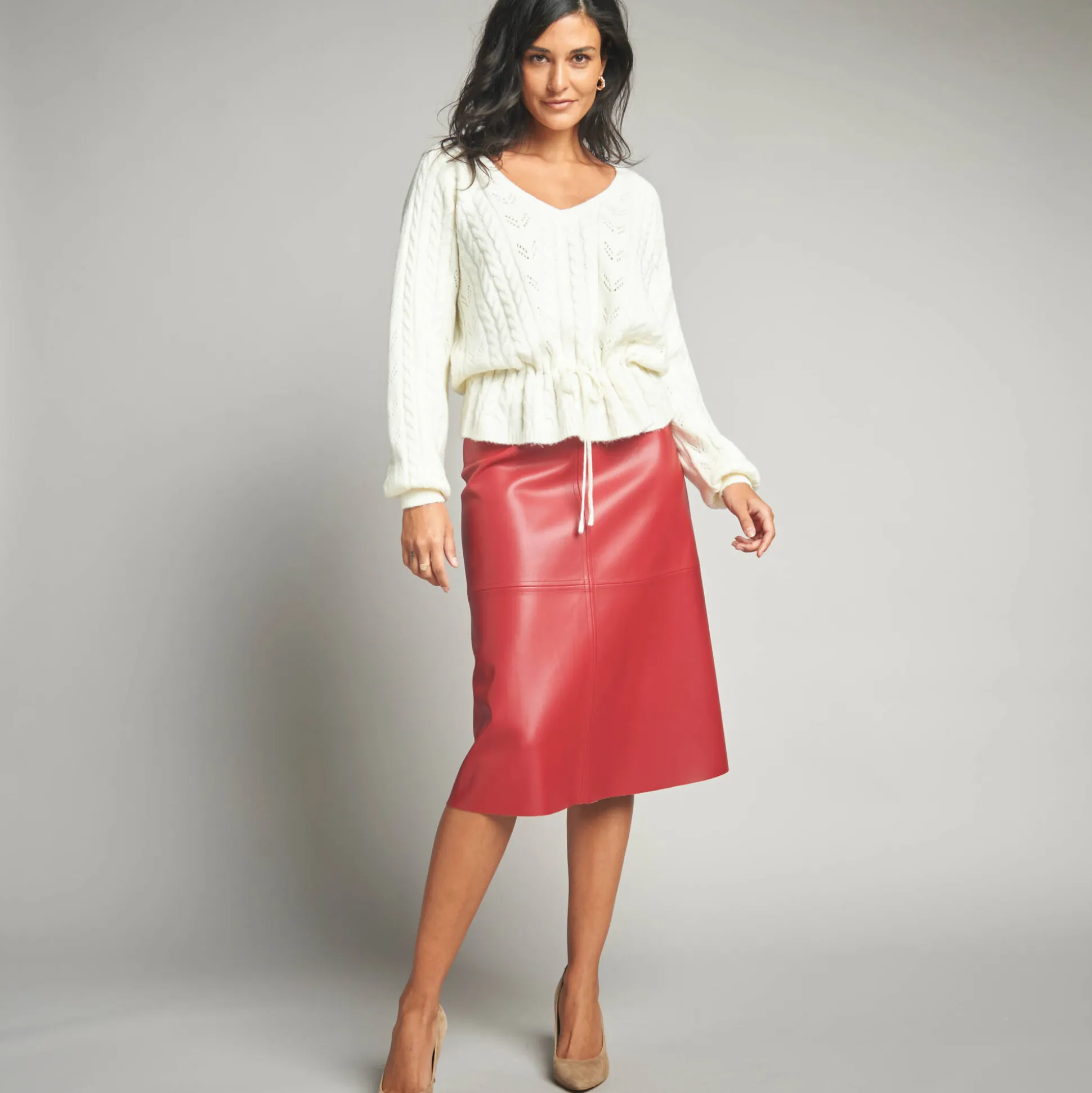 Trui in fantasietricot met V-hals