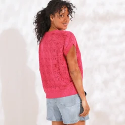 Trui in gehaakt tricot, effen