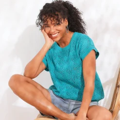 Trui in gehaakt tricot, effen