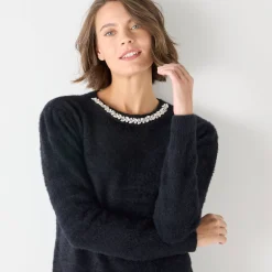 Trui in harig tricot met strasjes