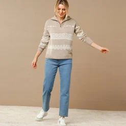 Trui in jacquard, truckerskraag met rits