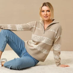 Trui in jacquard, truckerskraag met rits